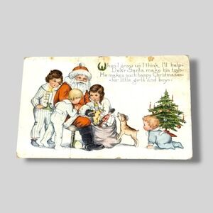 Postcard Whitney Made Christmas Santa Claus Children Toys Poem Vintage I119